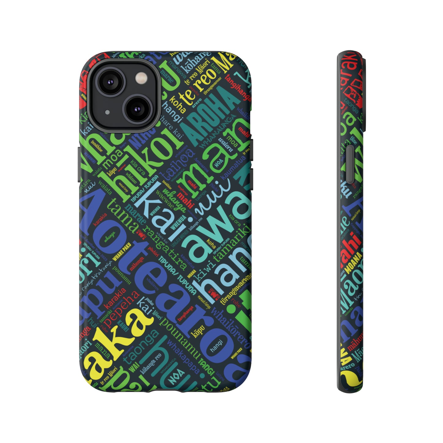 Rainbow Black Māori Word Art Tough Phone Case for iPhone