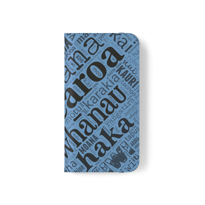 Light Blue Māori Word Art Flip Cases