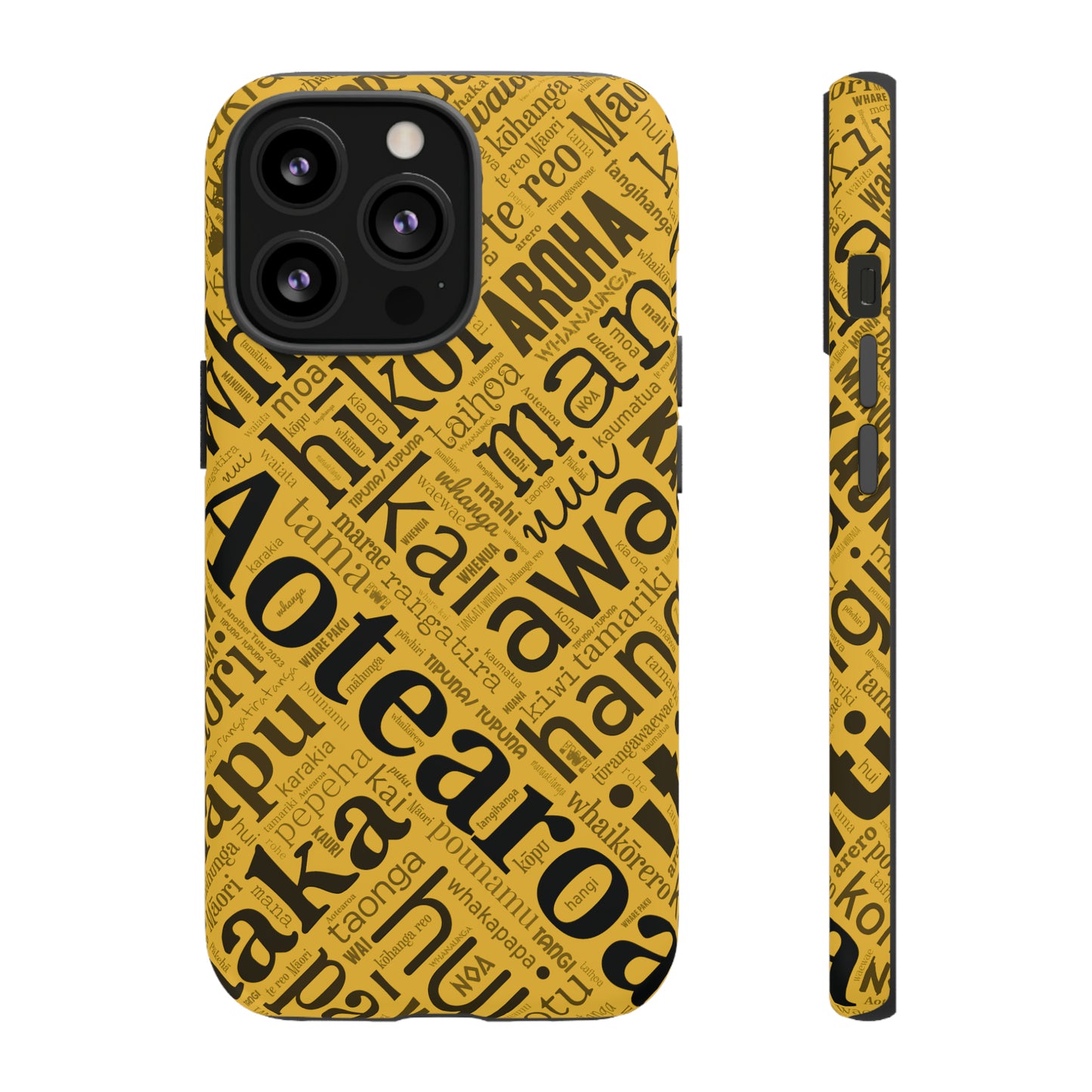 Yellow Māori Word Art Tough Phone Case for iPhone