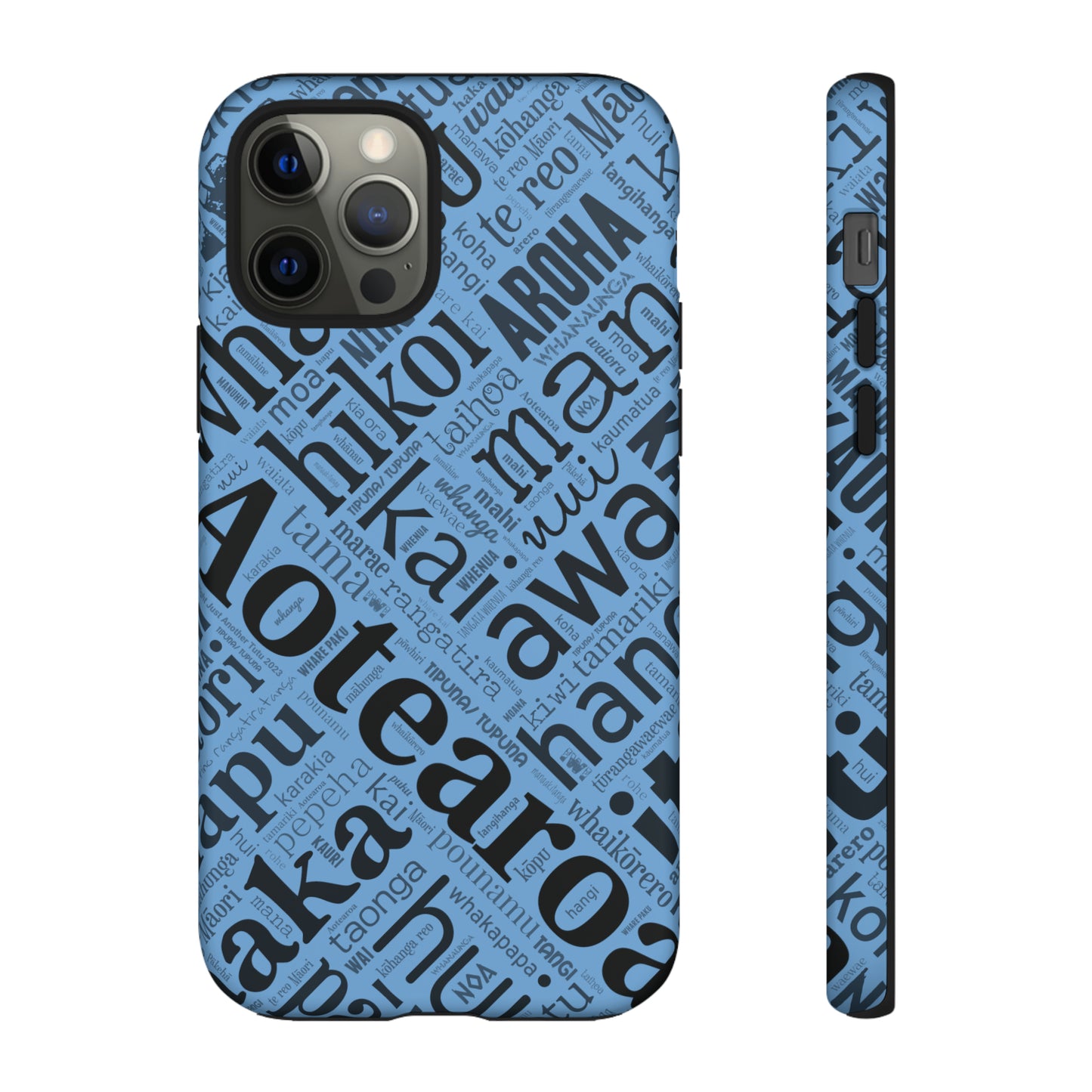 Light Blue Māori Word Art Tough Phone Case for iPhone