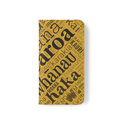 Yellow Māori Word Art Flip Cases