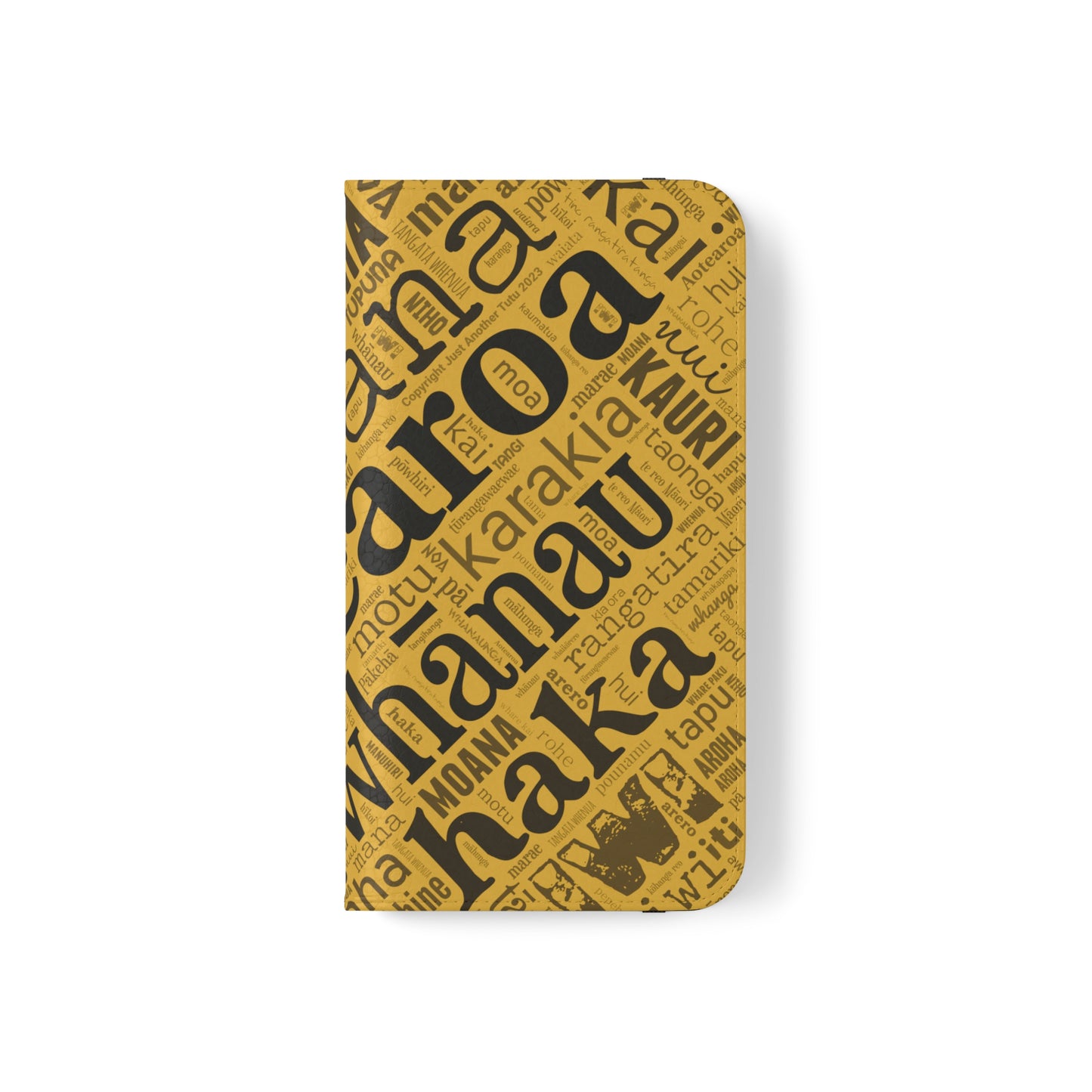 Yellow Māori Word Art Flip Cases