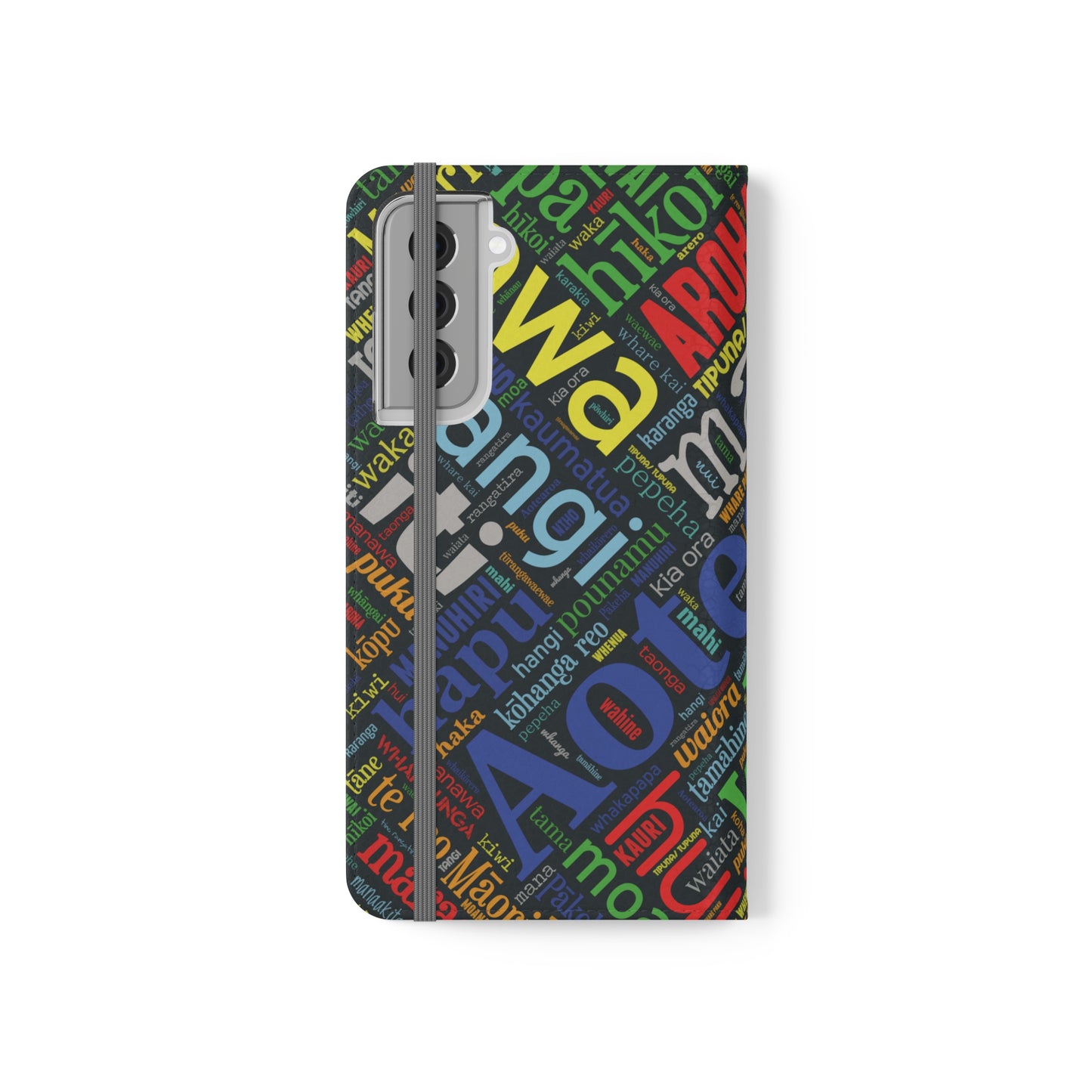 Rainbow Black Māori Word Art Flip Cases