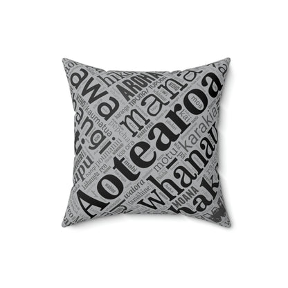 Grey Māori Word Art Square Pillow