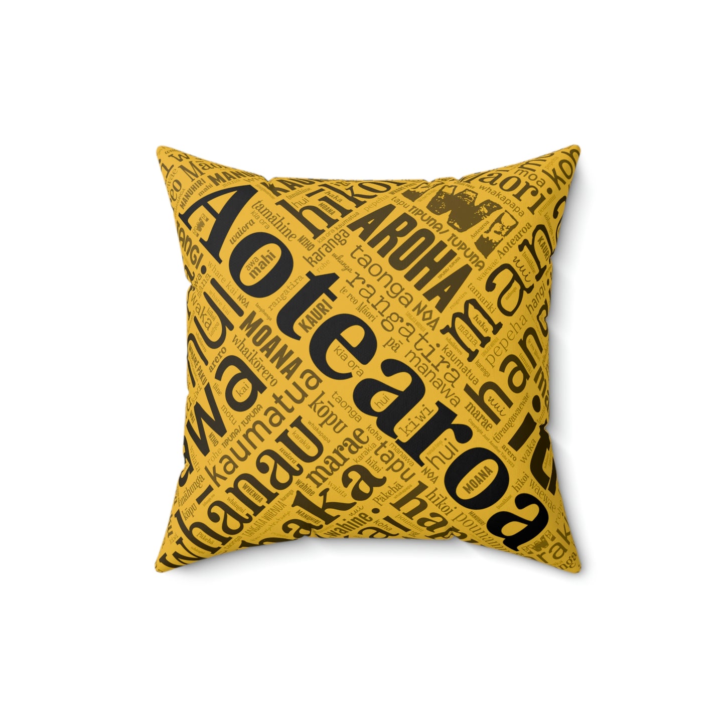 Yellow Māori Word Art Square Pillow