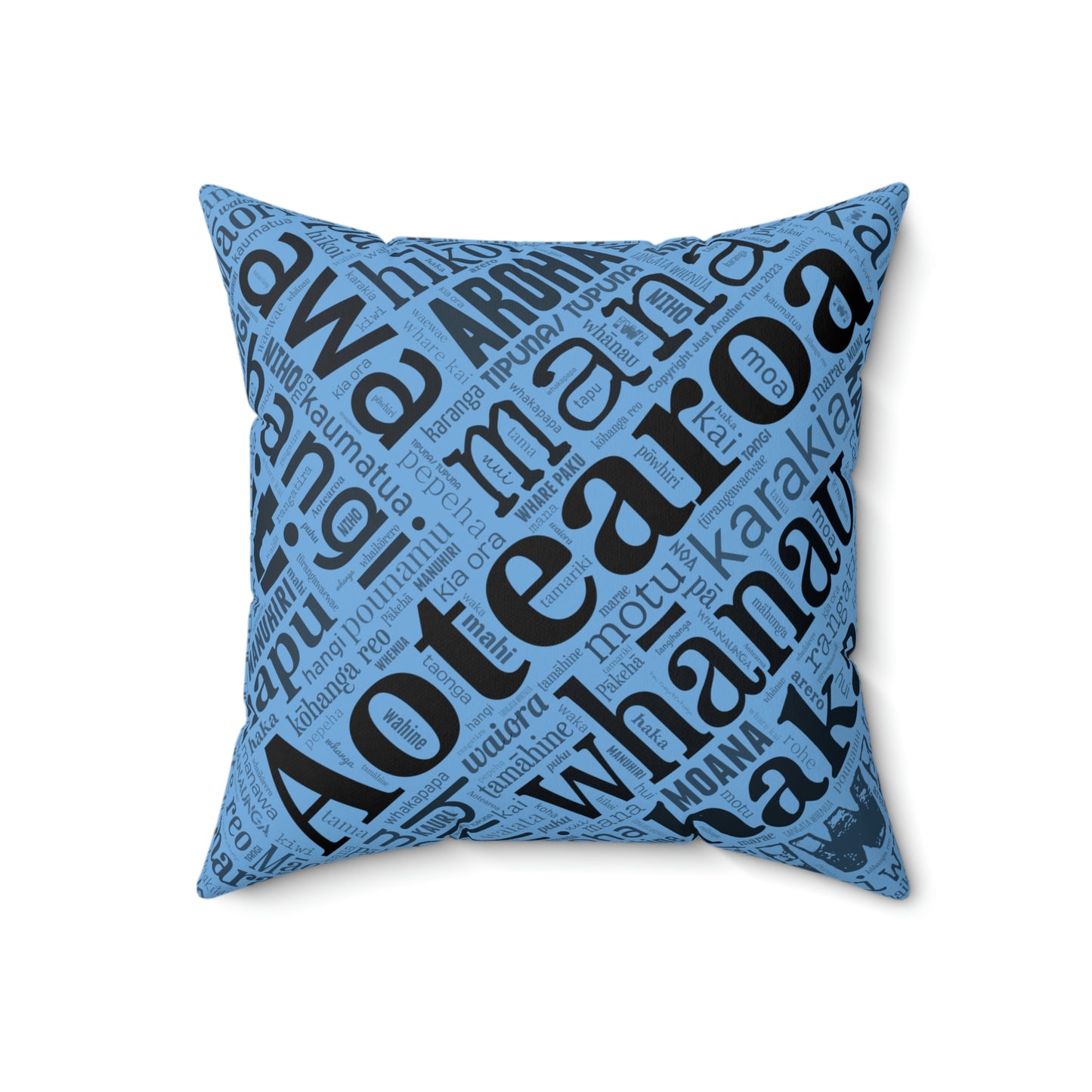 Light Blue Māori Word Art Square Pillow