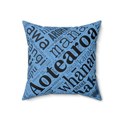 Light Blue Māori Word Art Square Pillow