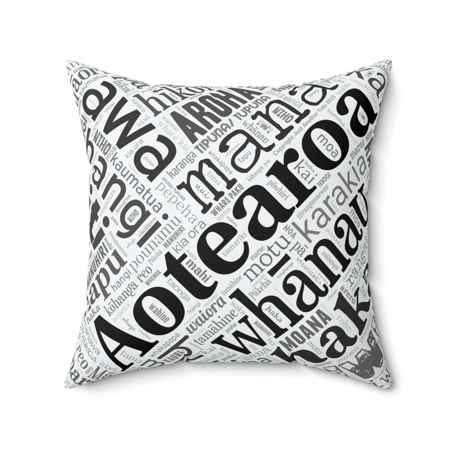 White Māori Word Art Square Pillow