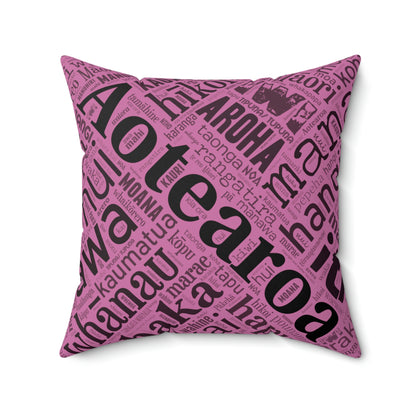 Pink Māori Word Art Square Pillow