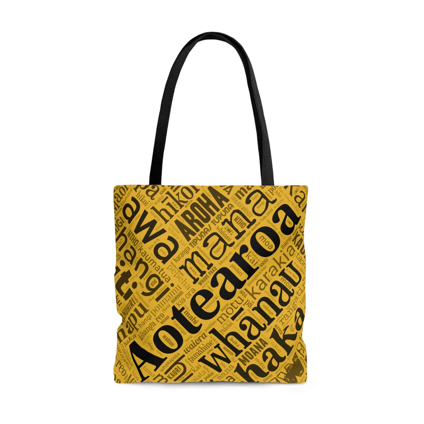 Yellow Māori Word Art Tote Bag