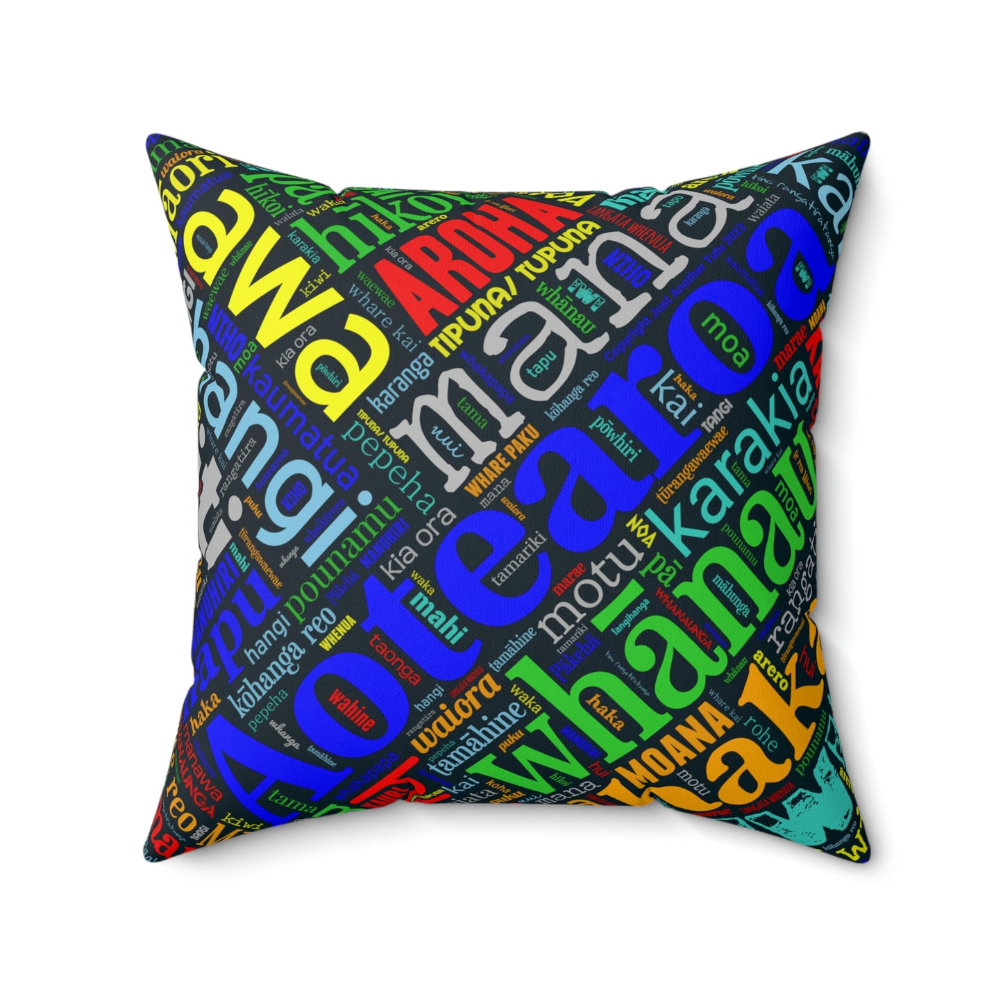 Rainbow Black Māori Word Art Square Pillow