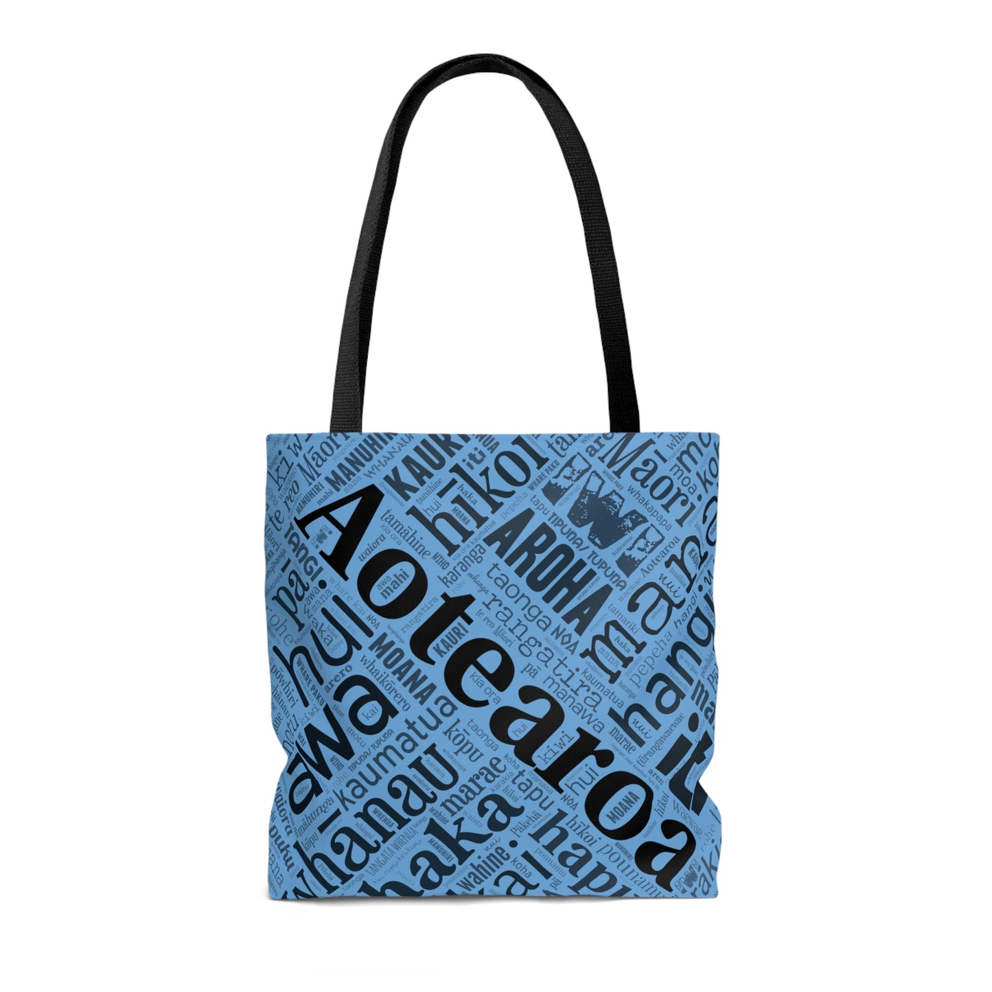 Light Blue Māori Word Art Tote Bag