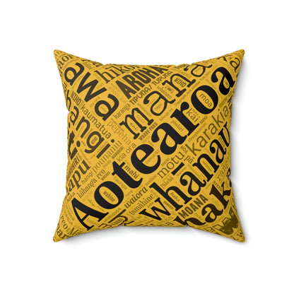 Yellow Māori Word Art Square Pillow