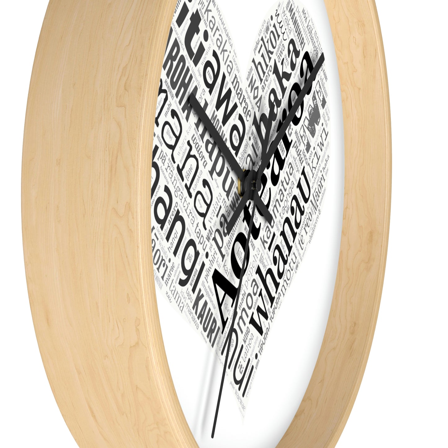 Māori Word Art Heart Wall clock