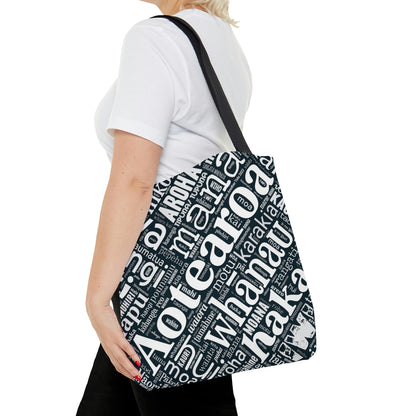 Black Māori Word Art Tote Bag