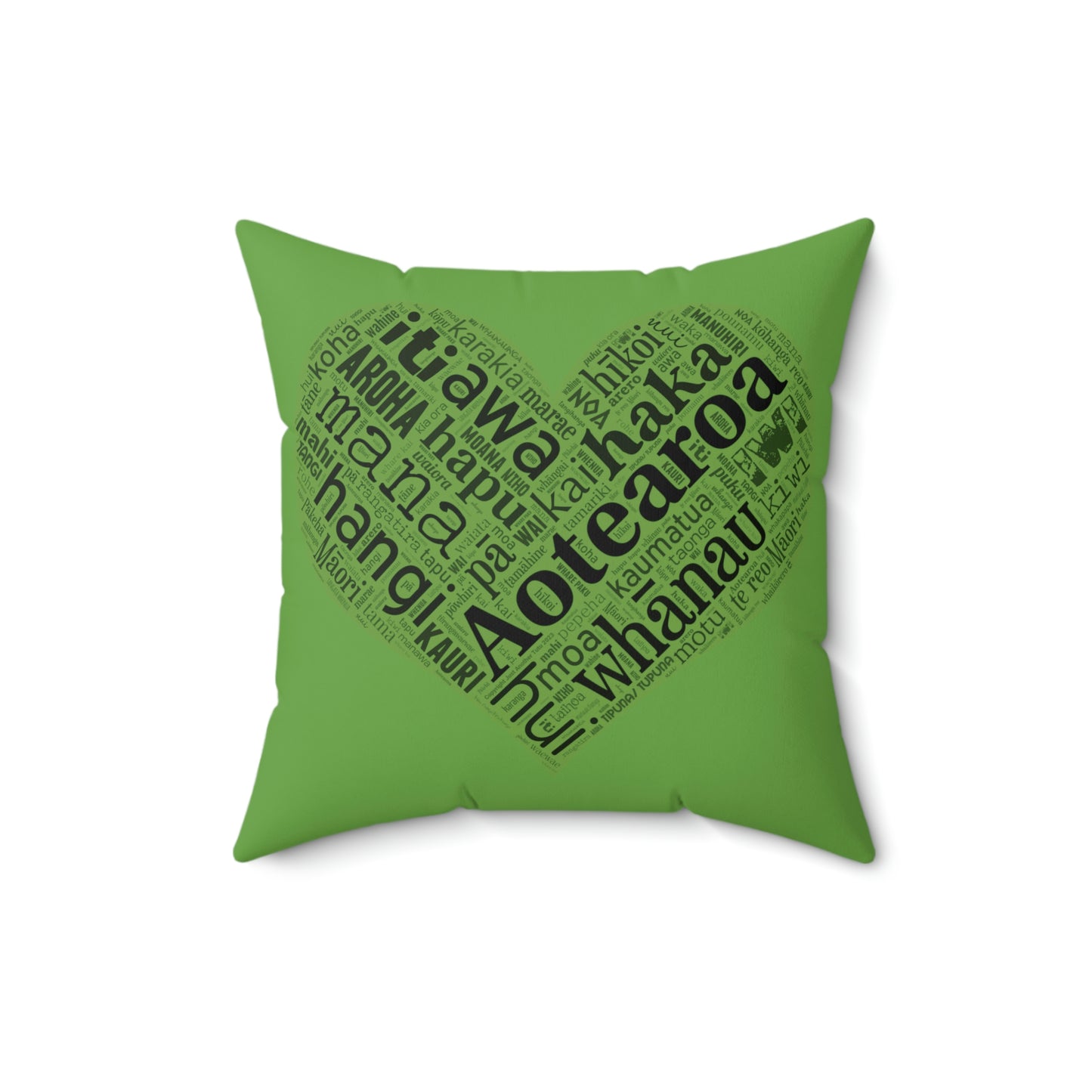 Green Māori Word Art Heart Square Pillow