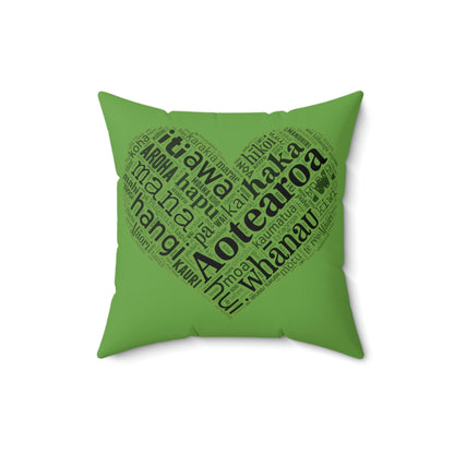 Green Māori Word Art Heart Square Pillow