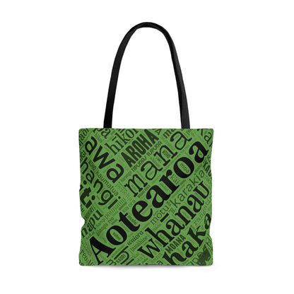 Green Māori Word Art Tote Bag