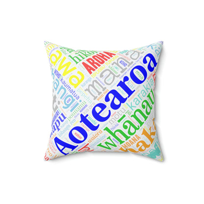 Rainbow White Māori Word Art Square Pillow