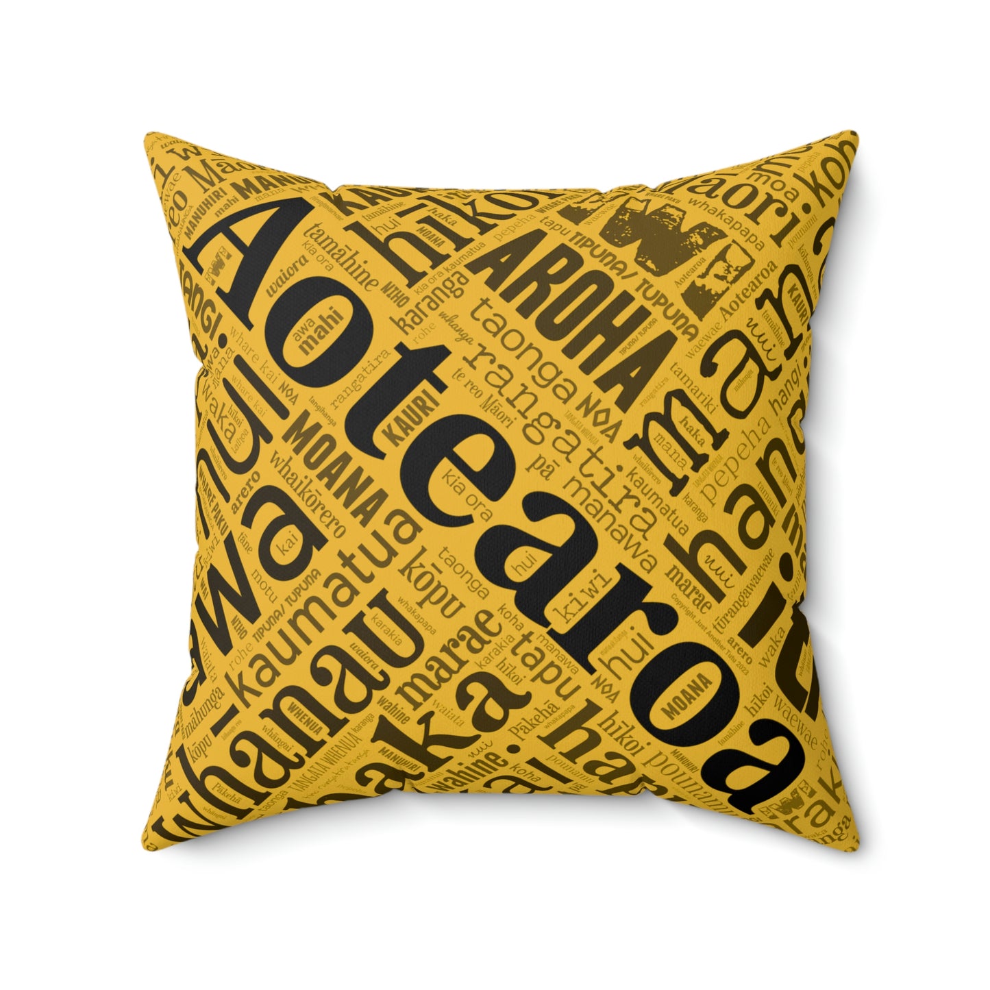 Yellow Māori Word Art Square Pillow