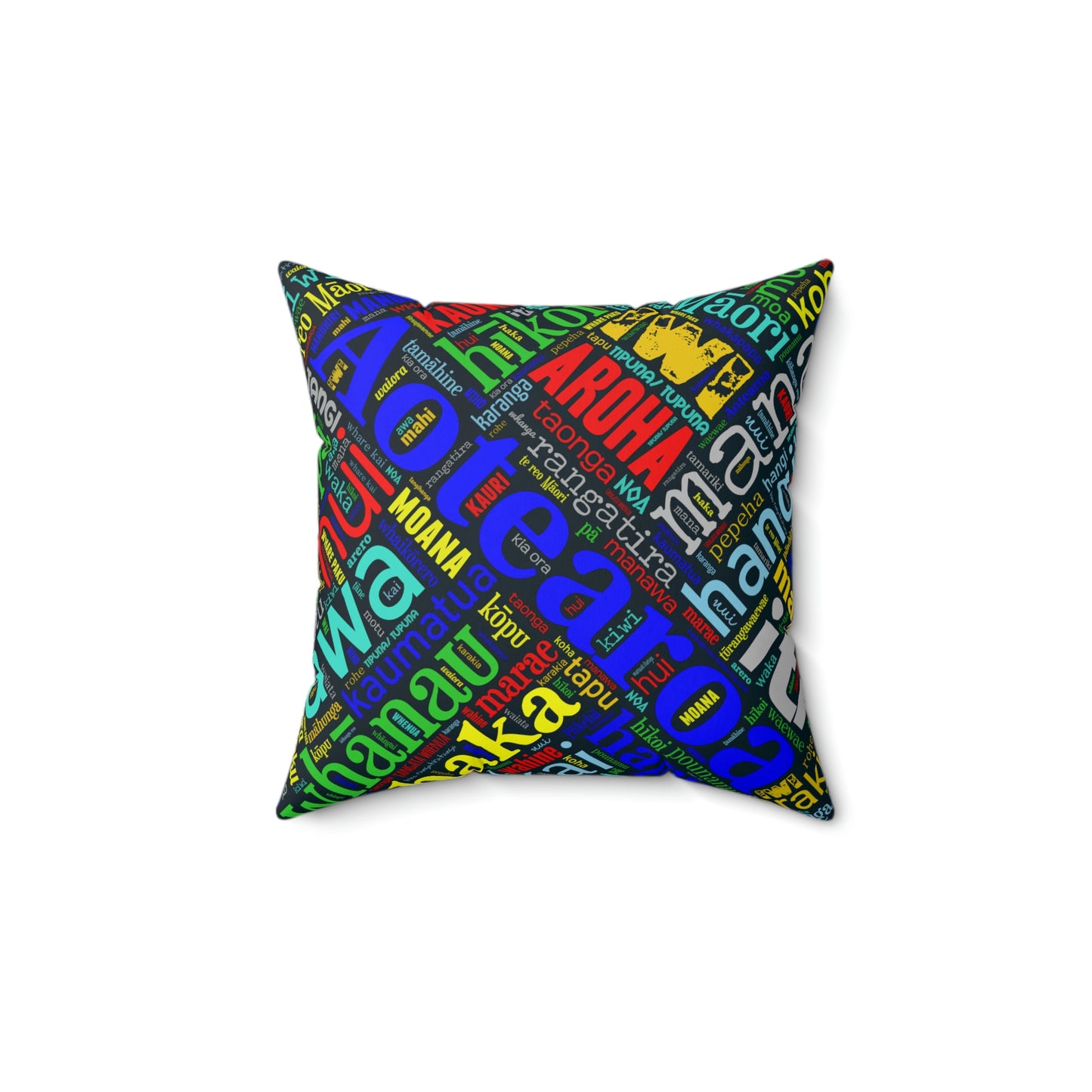 Rainbow Black Māori Word Art Square Pillow