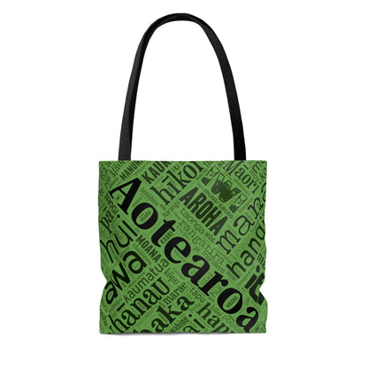 Green Māori Word Art Tote Bag