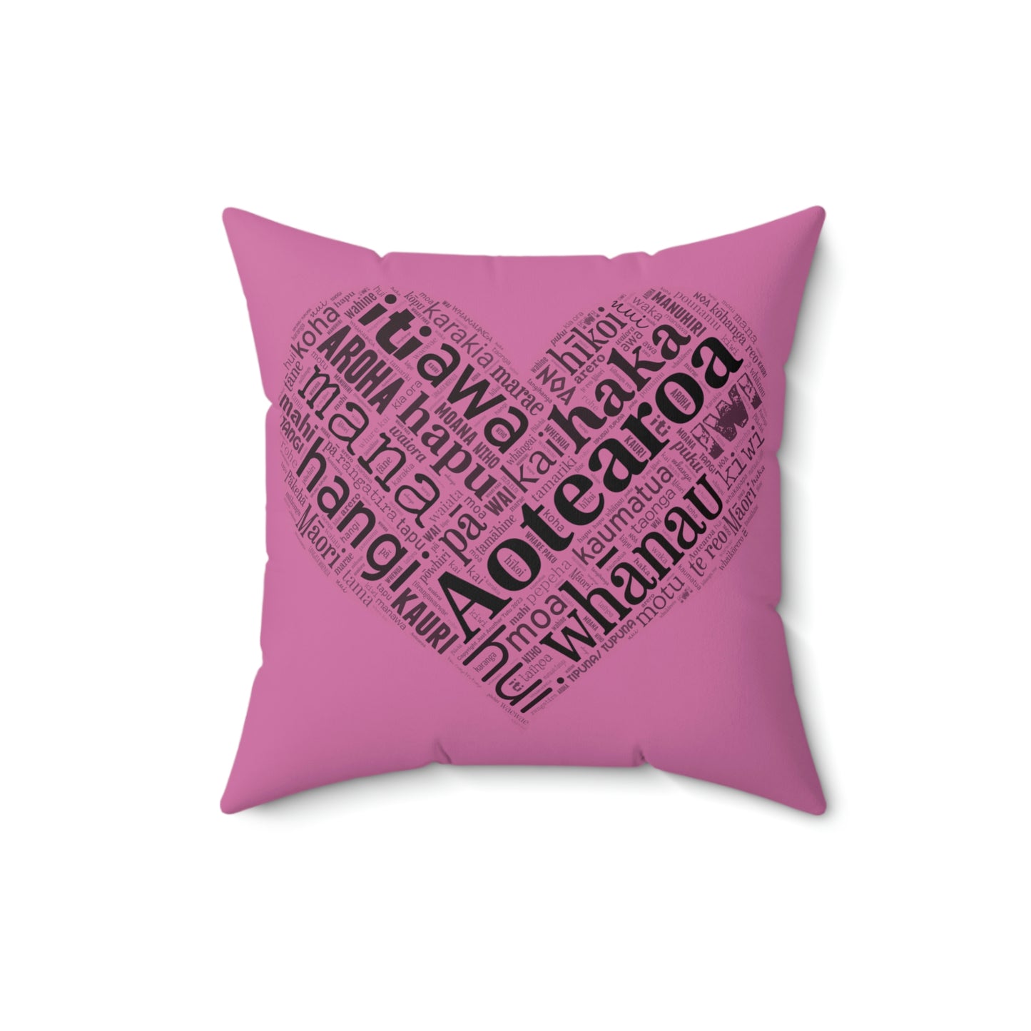 Pink Māori Word Art Heart Square Pillow