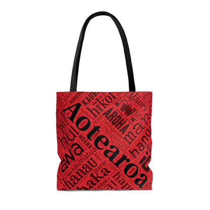 Red Māori Word Art Tote Bag