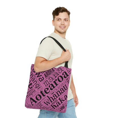 Light Pink Māori Word Art Tote Bag