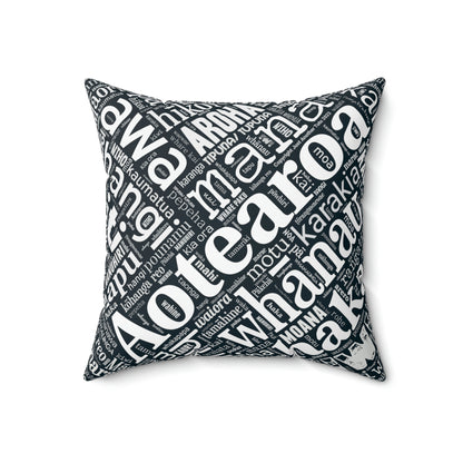 Black Māori Word Art Square Pillow