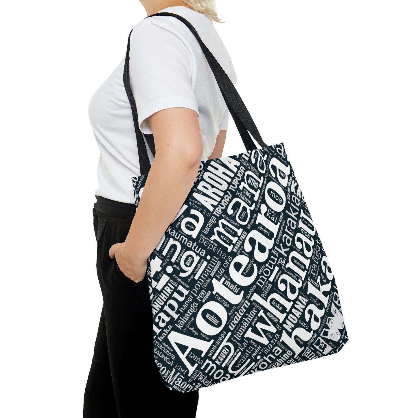 Black Māori Word Art Tote Bag