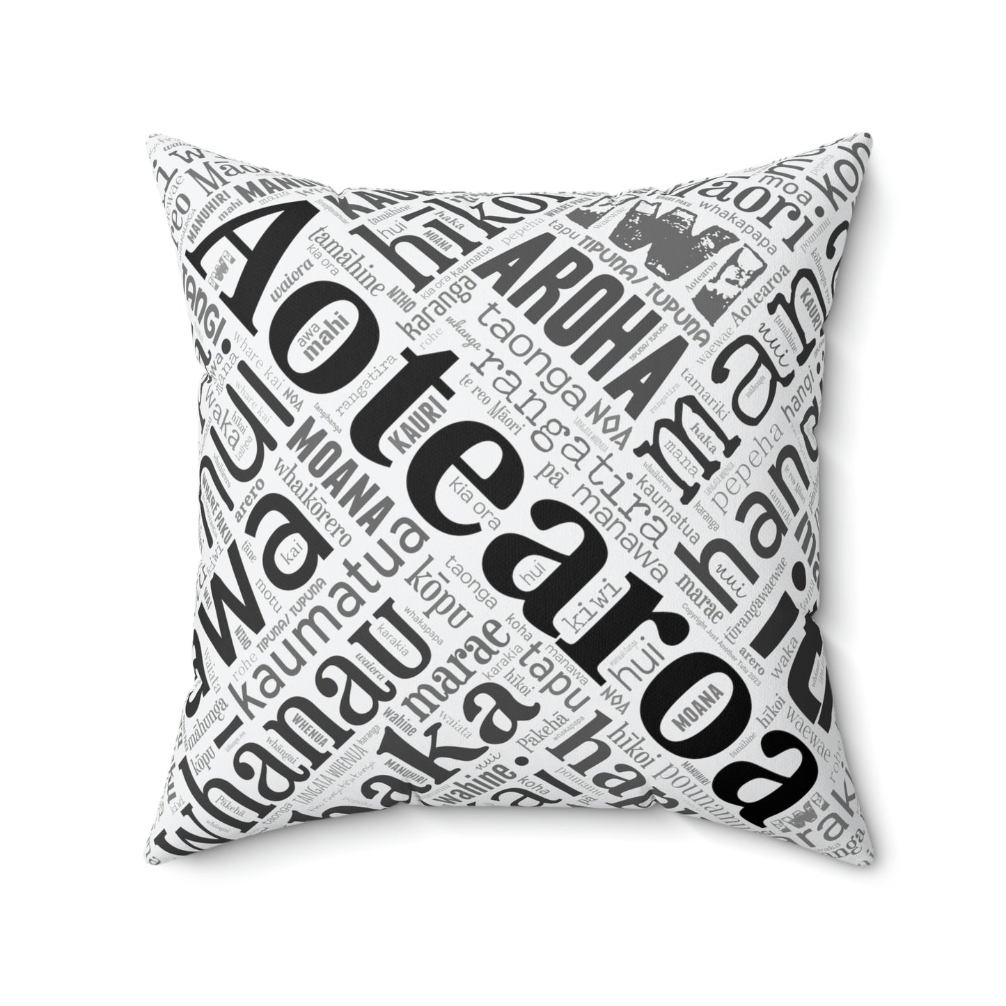 White Māori Word Art Square Pillow