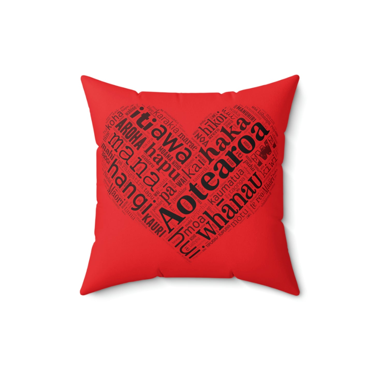 Red Māori Word Art Heart Square Pillow