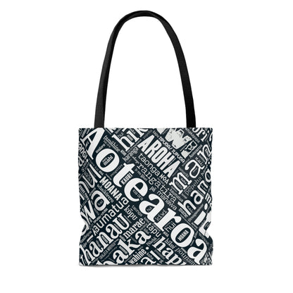 Black Māori Word Art Tote Bag