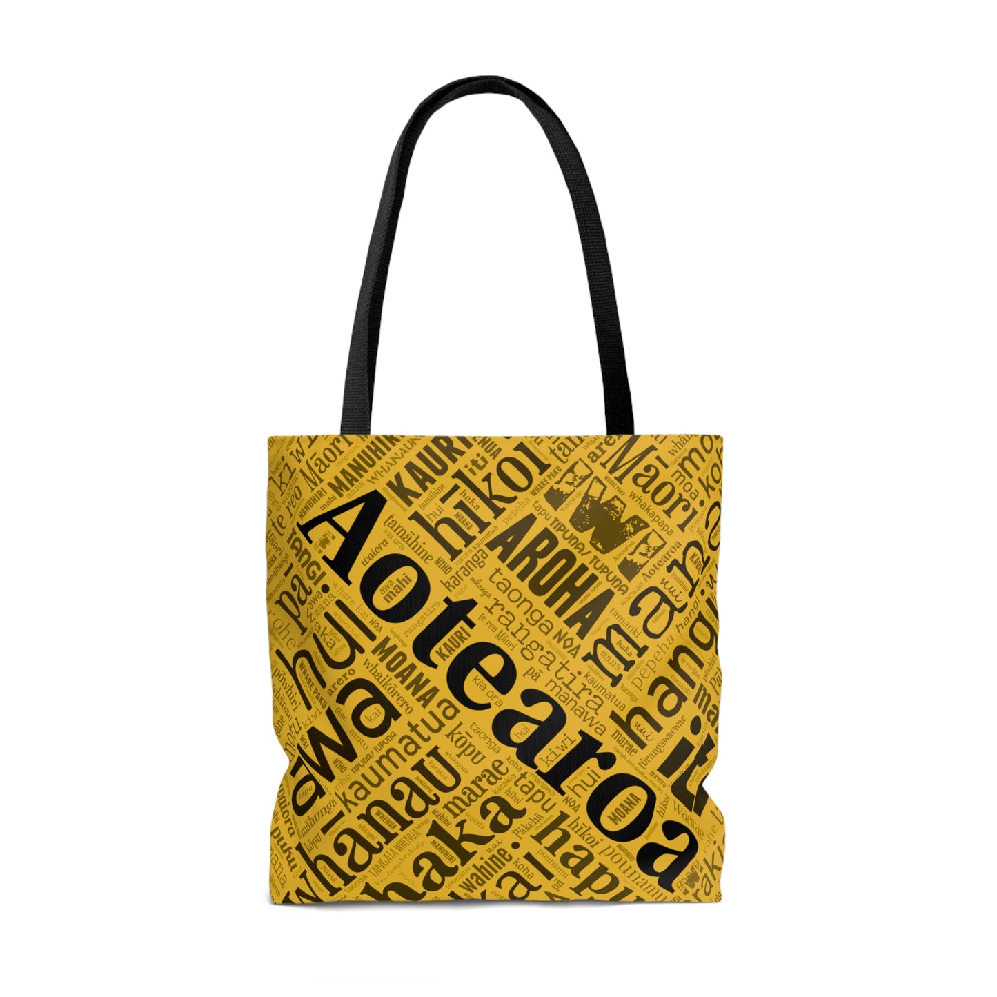 Yellow Māori Word Art Tote Bag