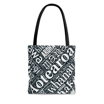 Black Māori Word Art Tote Bag