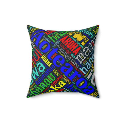 Rainbow Black Māori Word Art Square Pillow