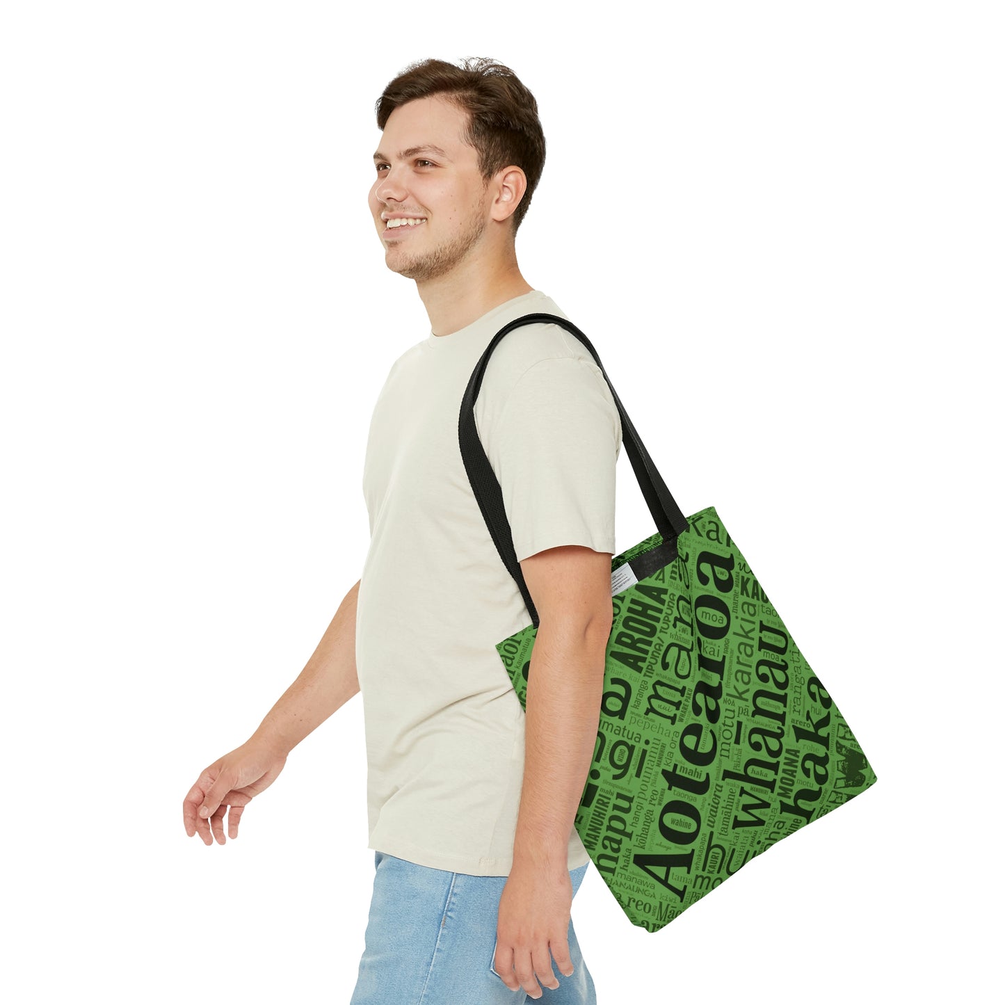 Green Māori Word Art Tote Bag