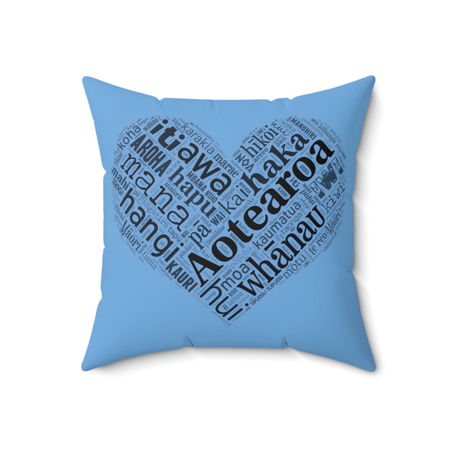 Light Blue Māori Word Art Heart  Square Pillow