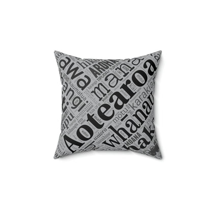 Grey Māori Word Art Square Pillow