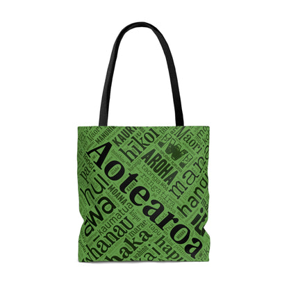 Green Māori Word Art Tote Bag