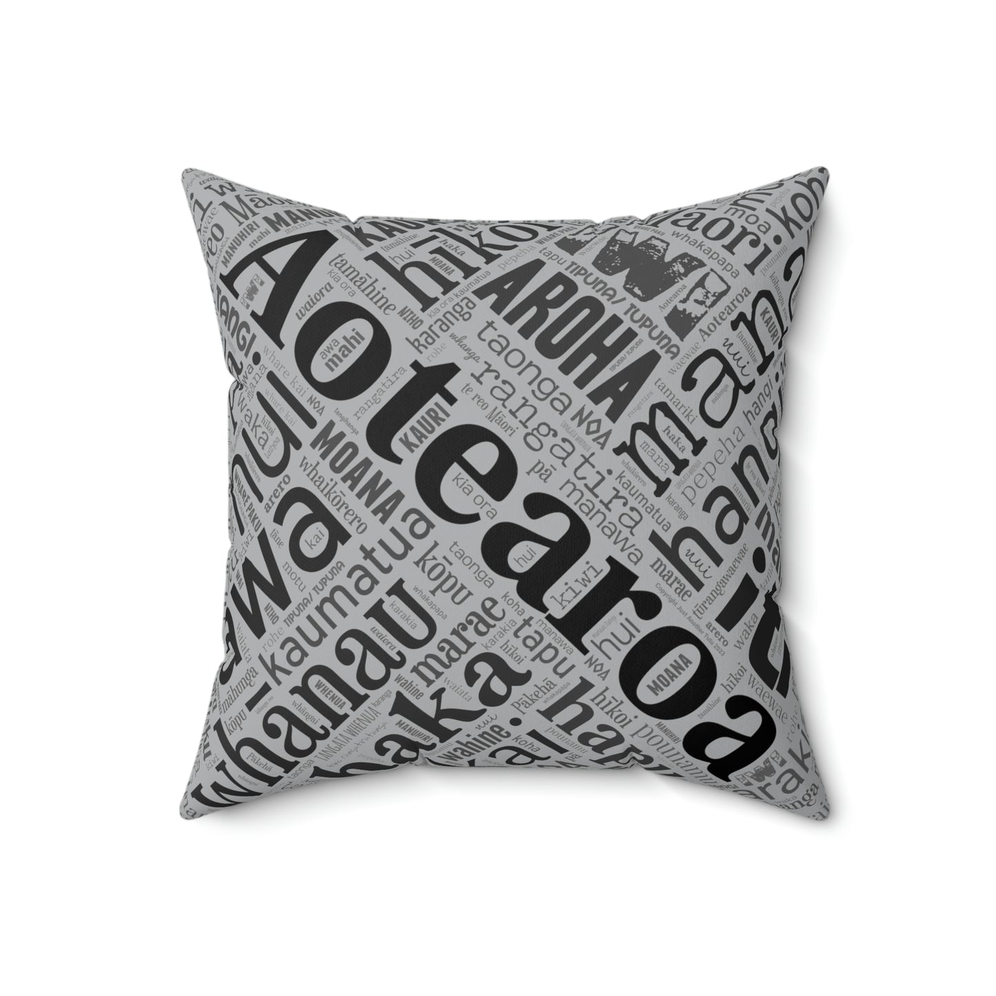 Grey Māori Word Art Square Pillow