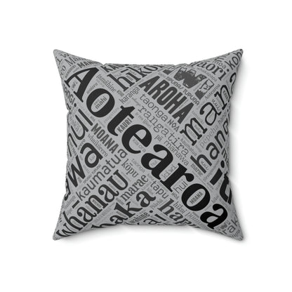 Grey Māori Word Art Square Pillow