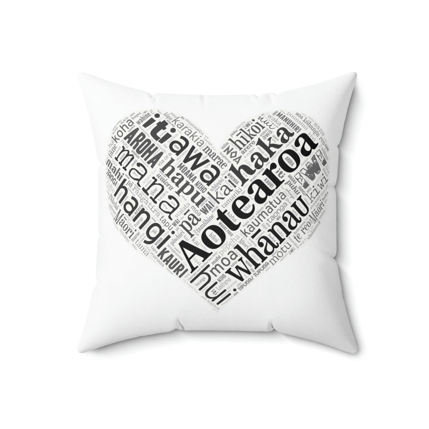 White Māori Word Art Heart Square Pillow