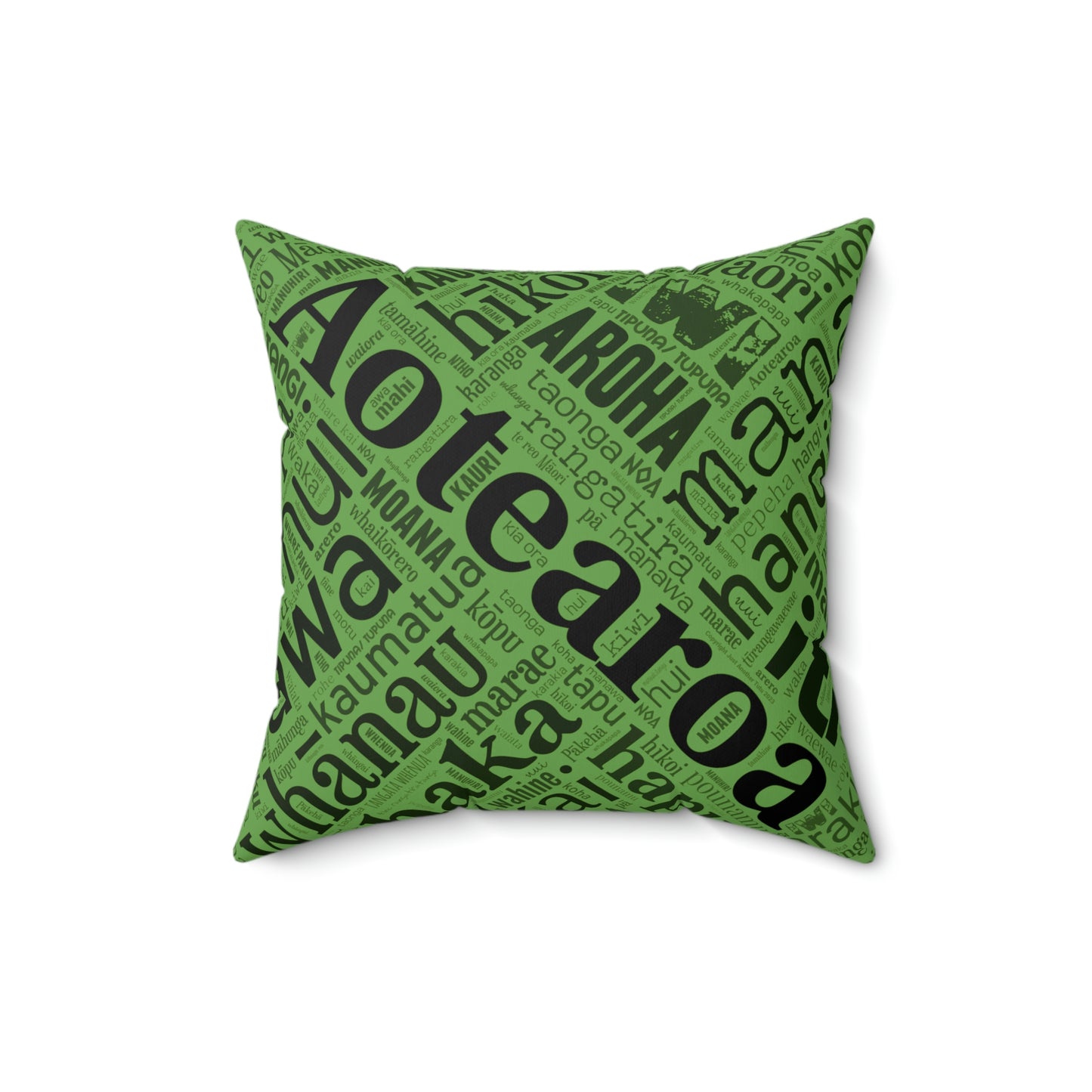 Green Māori Word Art Square Pillow