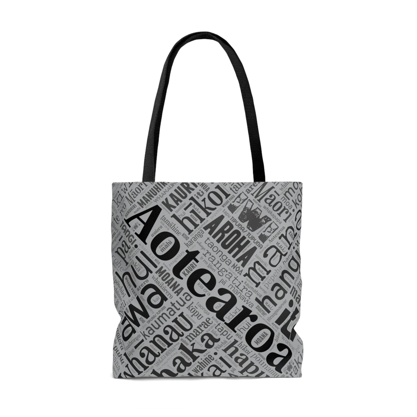 Grey Māori Word Art Tote Bag