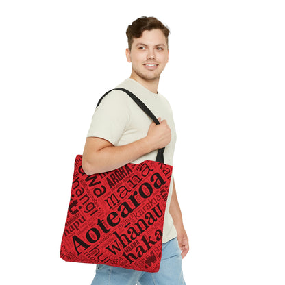 Red Māori Word Art Tote Bag