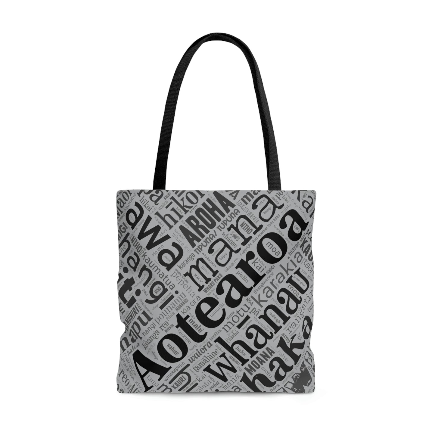 Grey Māori Word Art Tote Bag