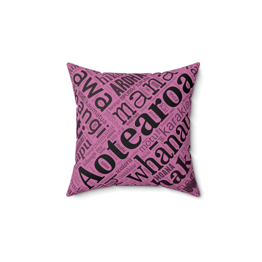 Pink Māori Word Art Square Pillow