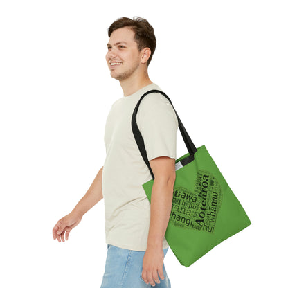 Green Māori Word Art Heart Tote Bag